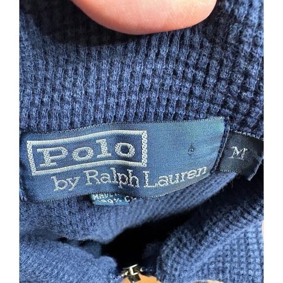 Polo By Ralph Lauren Mens Navy Blue Half-Zip Textured Knit Short Sleeve Shirt M - Picture 6 of 7